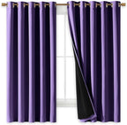 NICETOWN 100% Blackout Curtains with Black Liners, Thermal Insulated Full Blackout 2-Layer Lined Drapes, Energy Efficiency Window Draperies for Bedroom (Lilac Purple, 2 Panels, 70-inch W by 63-inch L)