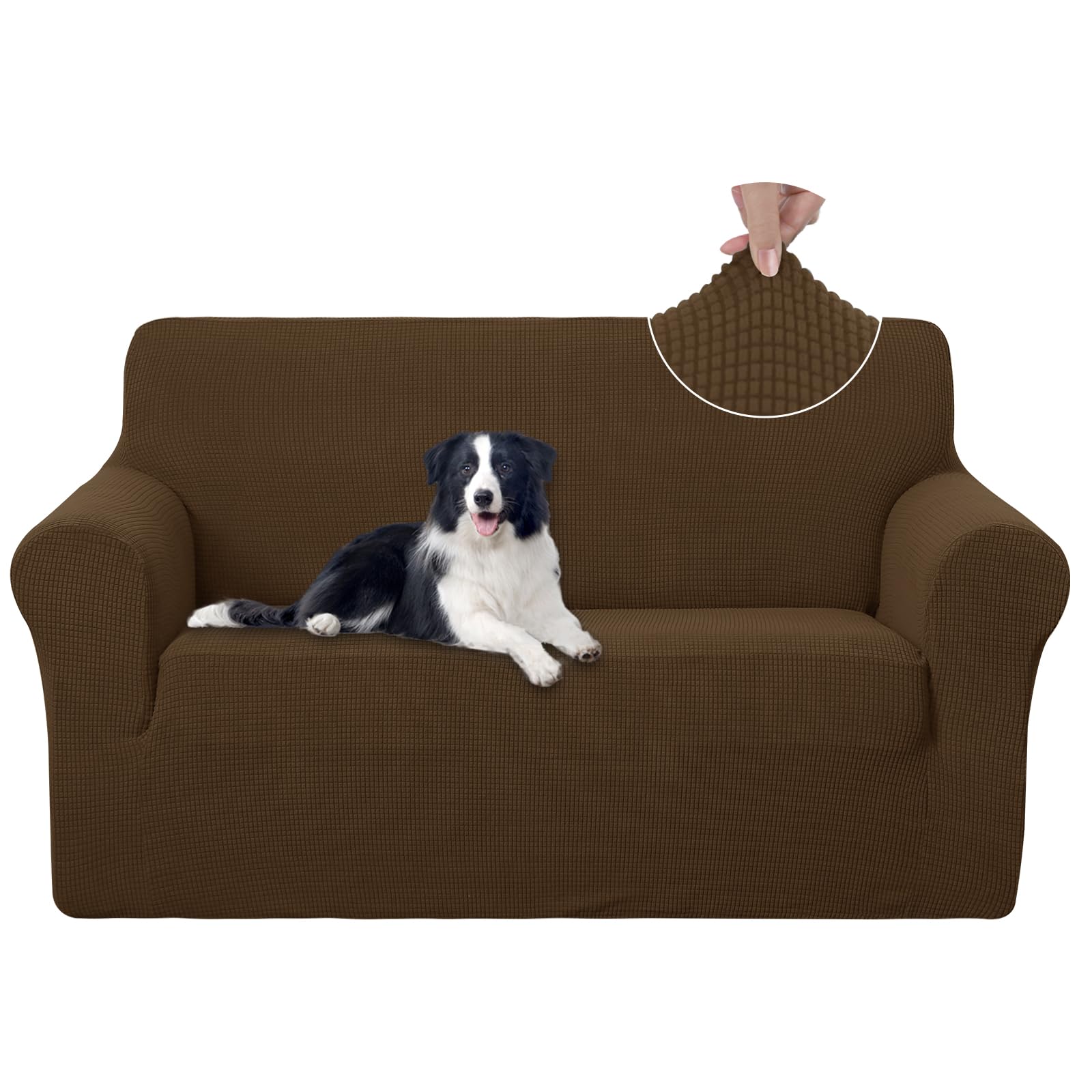 U-NICE HOME Loveseat Cover Stretch Couch Cover Sofa Slipcover, Brown