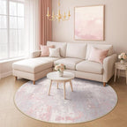 RELEANY Washable Round 8ft Area Rug for Living Room Gray Pink