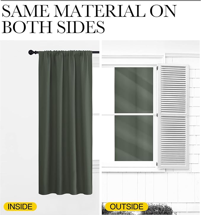 NICETOWN Bedroom Curtains Blackout Draperies - All Season Thermal Insulated Solid Rod Pocket Top Blackout Curtains/Drapes for Kid's Room (Dark Mallard, 1 Pair, 52 x 95 Inch)