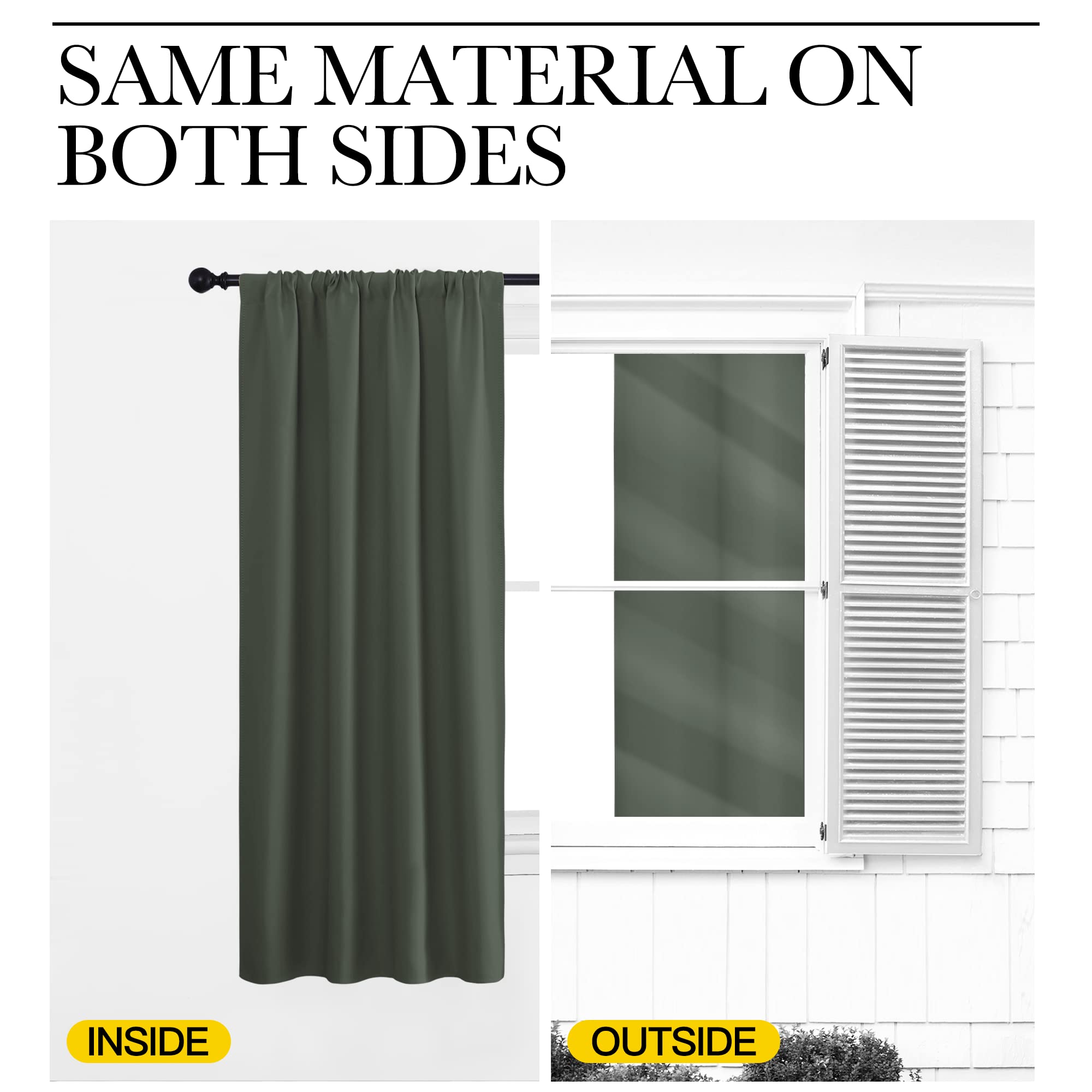 NICETOWN Bedroom Curtains Blackout Draperies - All Season Thermal Insulated Solid Rod Pocket Top Blackout Curtains/Drapes for Kid's Room (Dark Mallard, 1 Pair, 34 x 36 Inch)