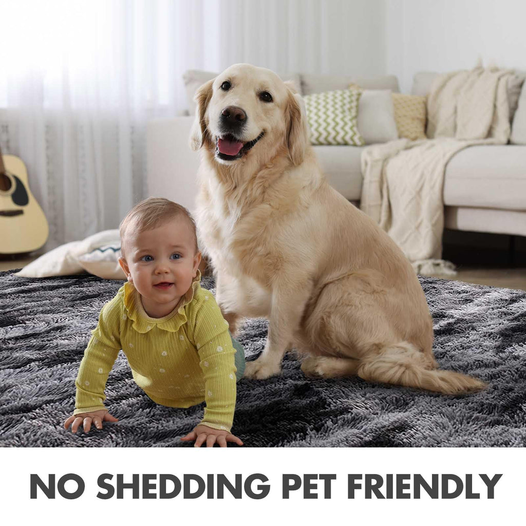 4x6 Ft Shag Rugs for Bedroom Living Room, Tie-Dyed Ultra Soft Fluffy Furry Area Rugs for Indoor Floor, Aesthetic Carpet for Kids Home Decor (Black)