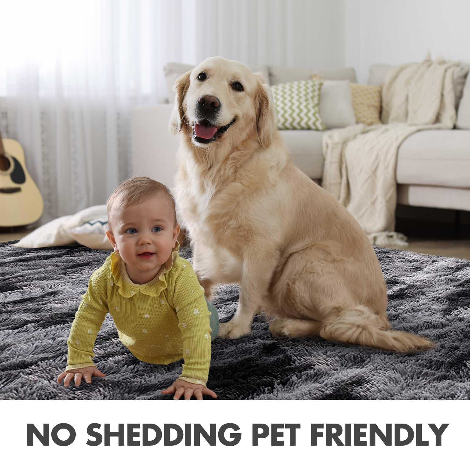 4x6 Ft Shag Rugs for Bedroom Living Room, Tie-Dyed Ultra Soft Fluffy Furry Area Rugs for Indoor Floor, Aesthetic Carpet for Kids Home Decor (Black)