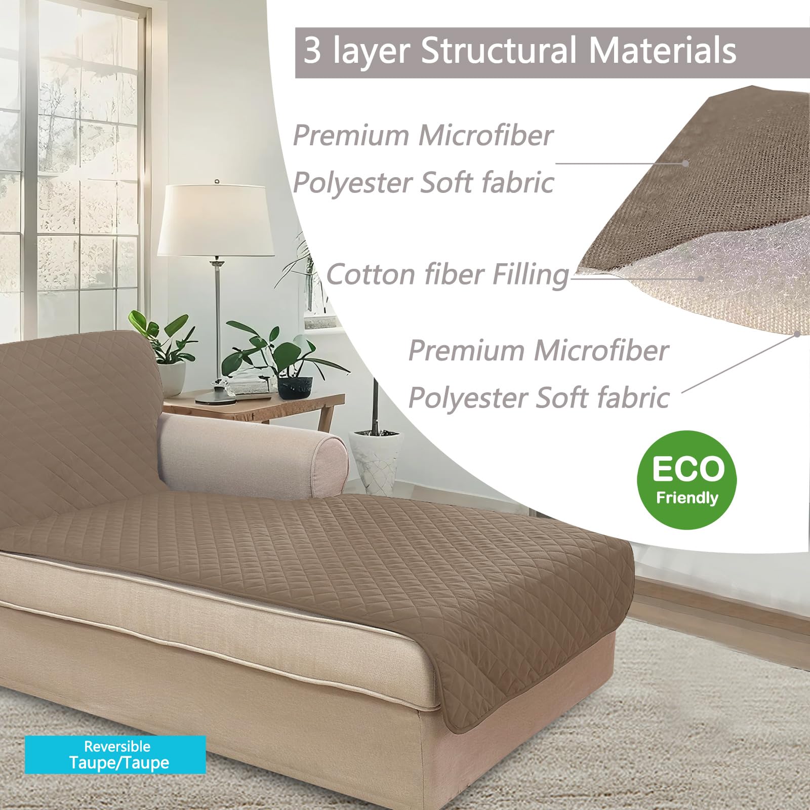U-NICE HOME Sectional Couch Cover Chaise Lounge Cover, Taupe/Taupe