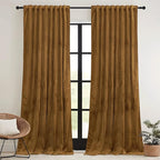 RYB HOME Gold Brown Velvet Curtains 72 inches with Hook Belt, Back Tab