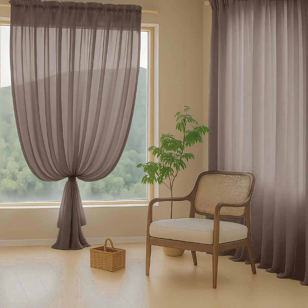 Ebesto Chocolate Sheer Curtains 90 Inches Long 2 Panels, Light Filtering Solid Sheer Curtains for Bedroom Living Room, Lightweight Window Voile Sheer Drapes, Dual Rod Pocket, 2x42Wx90L Inches