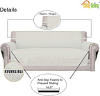 Easy-Going Sofa Slipcover Reversible Loveseat Sofa Cover Couch Cover for 2 Cushion Couch Furniture Protector with Elastic Straps for Pets Kids Dog Cat (Oversized Loveseat, Ivory/Ivory)