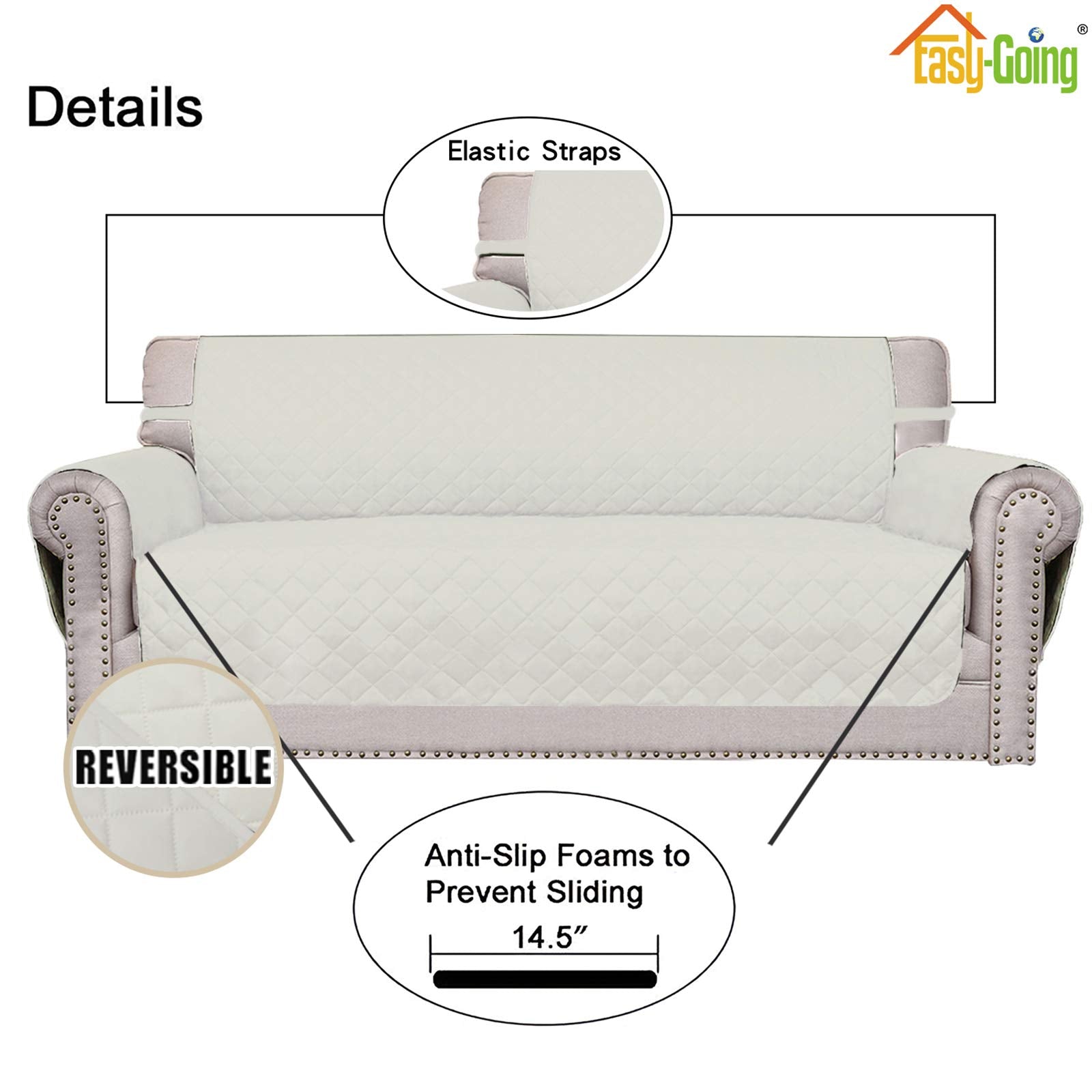 Easy-Going Reversible Couch Cover, 2 Cushion Sofa, Ivory/Ivory