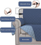 Easy-Going Reversible Chair Cover Washable Sofa Cover for Dogs Water Resistant Couch Slipcover Furniture Protector Cover with Adjustable Straps for Pets (Chair 30 in, Dark Blue/Light Blue)