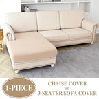Couch Cushion Cover Chaise Lounge Cover Washable Separate Seat Chaise Couch Cover Stretch Sectional Sofa Slipcover(1 Piece for Chaise or Sofa 3-Seater, Natural)
