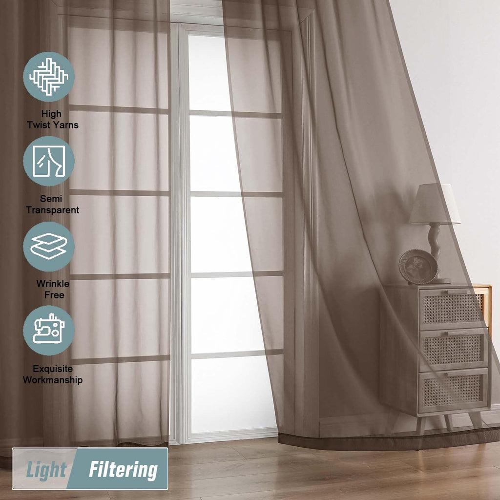Ebesto Chocolate Sheer Curtains 90 Inches Long 2 Panels, Light Filtering Solid Sheer Curtains for Bedroom Living Room, Lightweight Window Voile Sheer Drapes, Dual Rod Pocket, 2x42Wx90L Inches