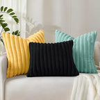 decorUhome Summer Cozy Faux Fur Throw Pillow Covers 16x16 Set of 2 Decorative Soft Plush Striped Modern Farmhouse Boho Couch Pillow Cases with Velvet Back for Sofa Bed Living Room, Mustard Yellow