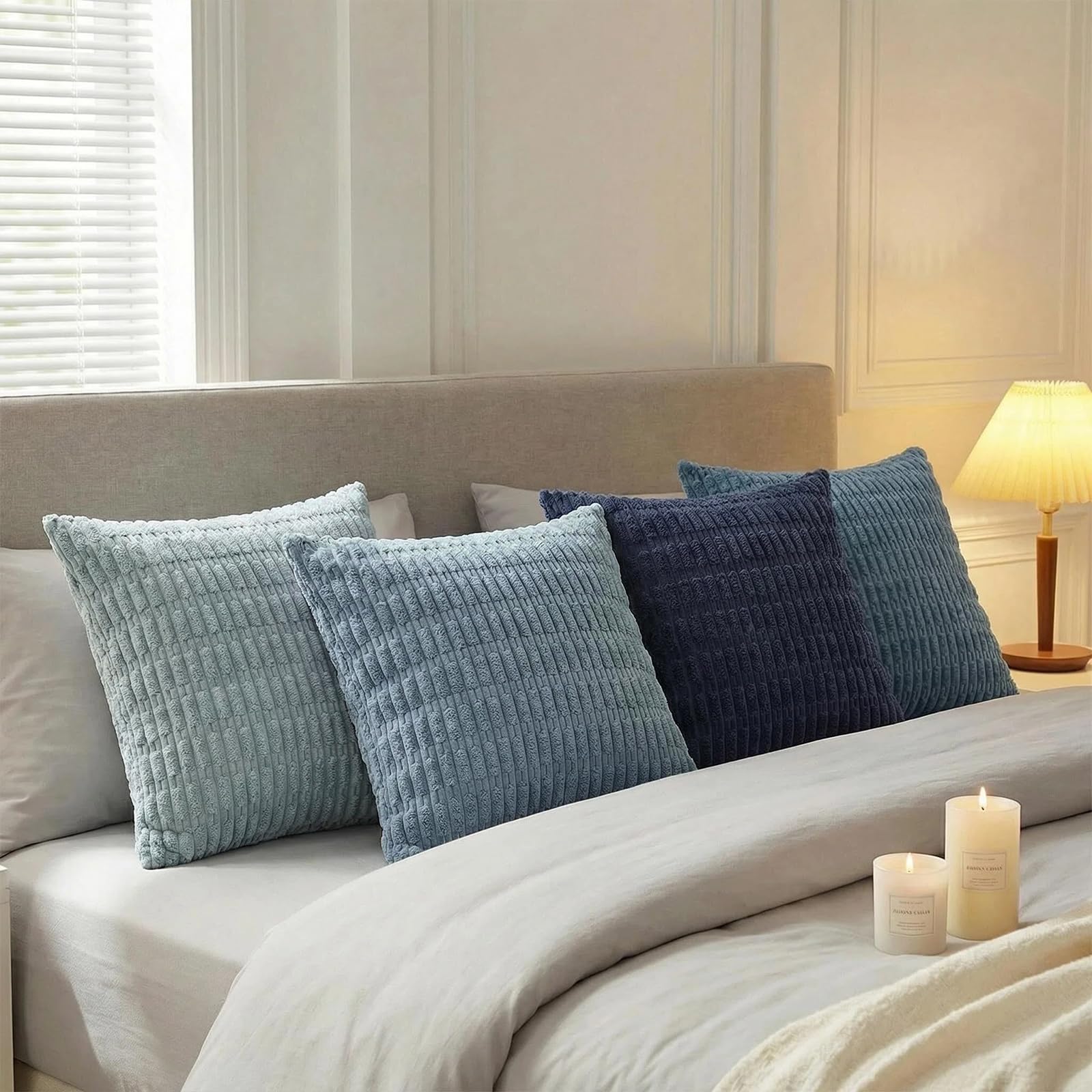 Fancy Homi 4 Packs Decorative Throw Pillow Covers for Living Room Couch Bed, Modern Farmhouse Boho Home Décor Accent Cushion Case, 24" x 24", Blue Series