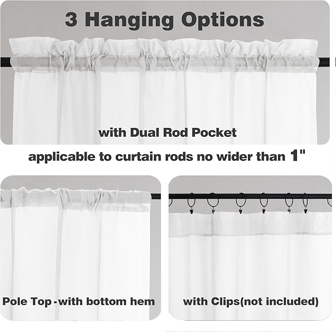 Chyhomenyc Sheer White Tier Curtains 24 Inch Length Set, Small Window Curtains Treatment for Bathroom/Living Room/Cafe/Basement, Short Voile Curtain Tiers 42in x 24in, Rod Pocket, 2 PCS