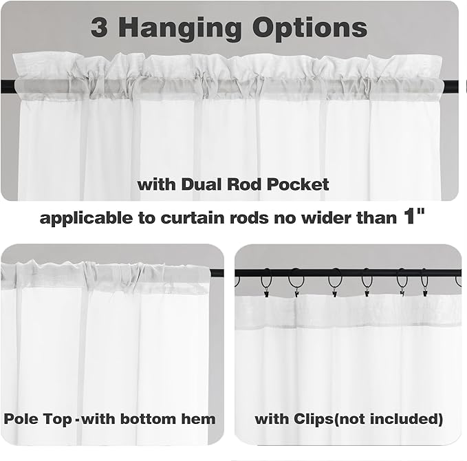 Chyhomenyc White Sheer Curtains 45 Inch Long 2 Panels, Short Voile Drapes for Dinning Small Windows Bathroom Living Room Bedroom, Rod Pocket, 42Wx45L Inches