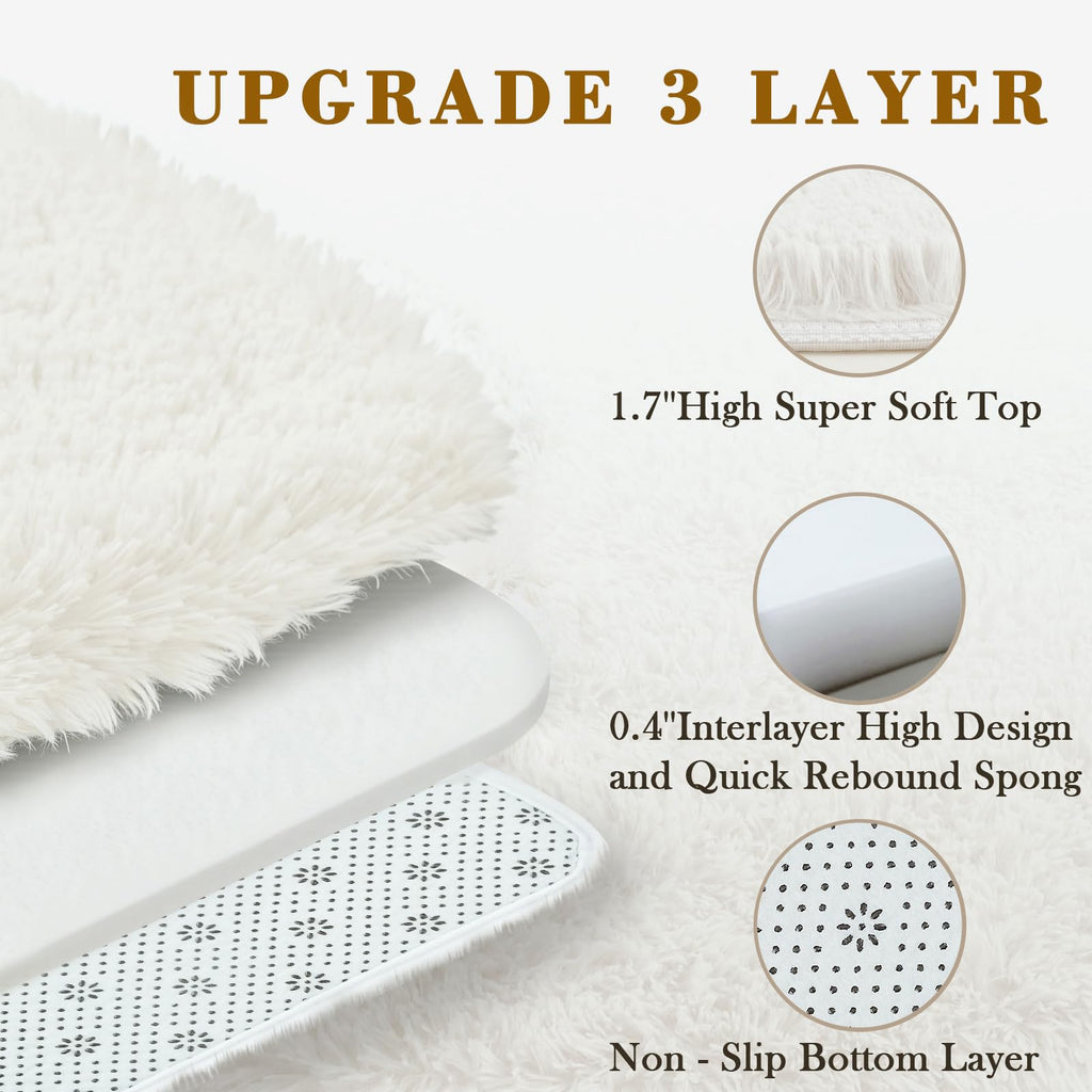 Area Rugs10x14 for Living Room,Cream Large Shaggy Carpet Plush Furry Rug