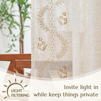 jinchan Belrose Linen Curtains for Bedroom Floral Curtains 96 Inch Length Linen Blend Beige Embroidered Drapes Farmhouse Flower Patterned Drapes for Living Room Window Treatments Set 2 Panels