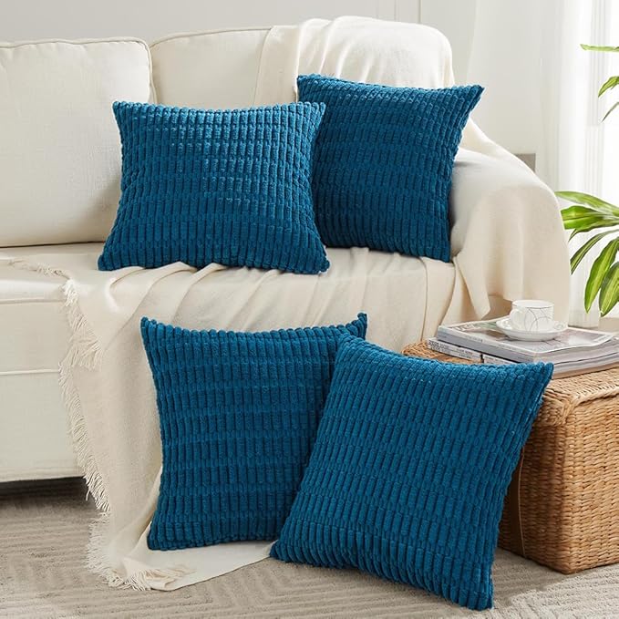 Fancy Homi 4 Packs Decorative Throw Pillow Covers for Living Room Couch Bed, Modern Farmhouse Boho Home Décor Accent Cushion Case, 22" x 22", Teal