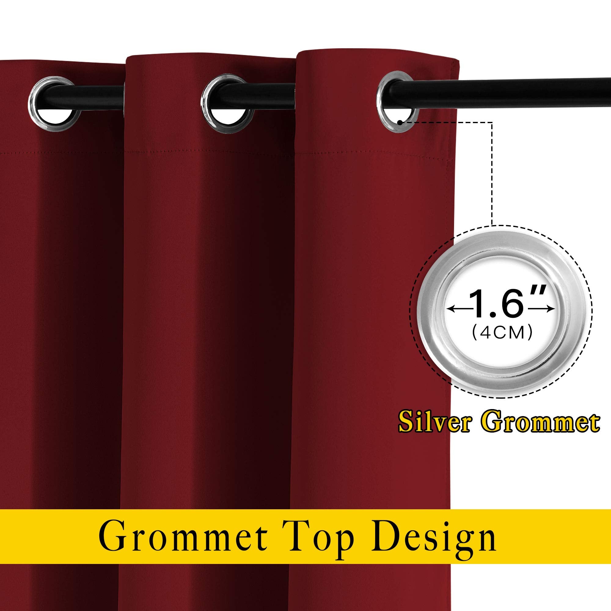 NICETOWN Red Kitchen Curtains for Christmas, Thermal Insulated Grommet Blackout Short Window Treatments Thermal Curtains for Bedroom, 2 Panels, W52 x L36