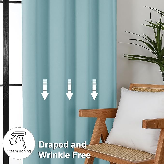 Simplebrand Ava Aqua Blackout Curtains for Bedroom 72 Inch Length 2 Panels Set, Privacy Thermal Insulated Rod Pocket Window Curtains for Patio French Door Front Door, W40 x L72 Inch, Aqua