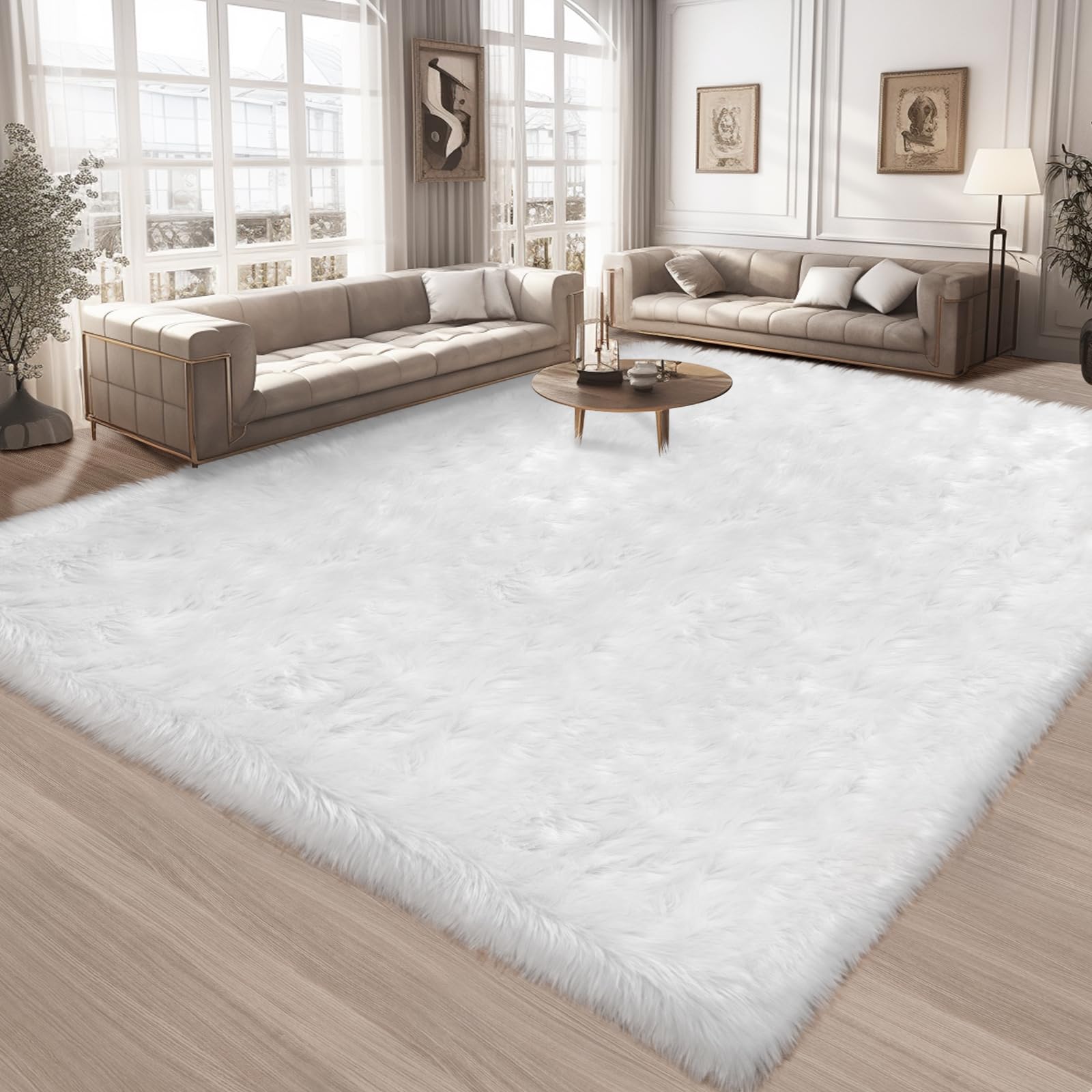 Ciicool 5 x 8 Feet Fluffy Faux Fur Area Rug White Faux Sheepskin Furry Rugs