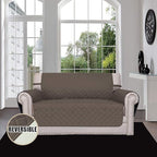 Easy-Going Reversible Loveseat Couch Cover for 2 Cushion Couch Sofa Cover for Dogs Water Resistant Furniture Protector with Foam Sticks Elastic Straps for Pet (Loveseat, Taupe/Ivory)