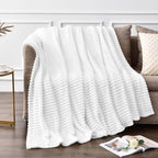 BEDELITE Fleece Blanket Twin Size – 3D Ribbed Jacquard Soft and Warm Decorative Fuzzy Blankets – Cozy, Fluffy, Plush Lightweight Throw Blankets for Couch, Bed, Sofa(White, 60x80 inches)