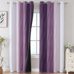Estelar Textiler Purple and Grayish White Blackout Curtains 108 Inches Long, Thermal Insulated Drapes for Bedroom, Full Light Blocking Energy Saving Long Curtains for Living Room, 52Wx108L, 2 Panels