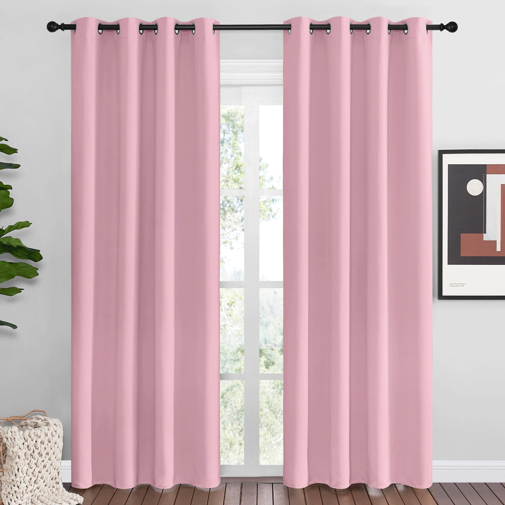 NICETOWN Crystal Pink Blackout Curtains Grommet - Home Decorations Thermal Insulated Solid Grommet Top Blackout Living Room Panels/Drapes for Gift (1 Pair, 55 x 86 inches)