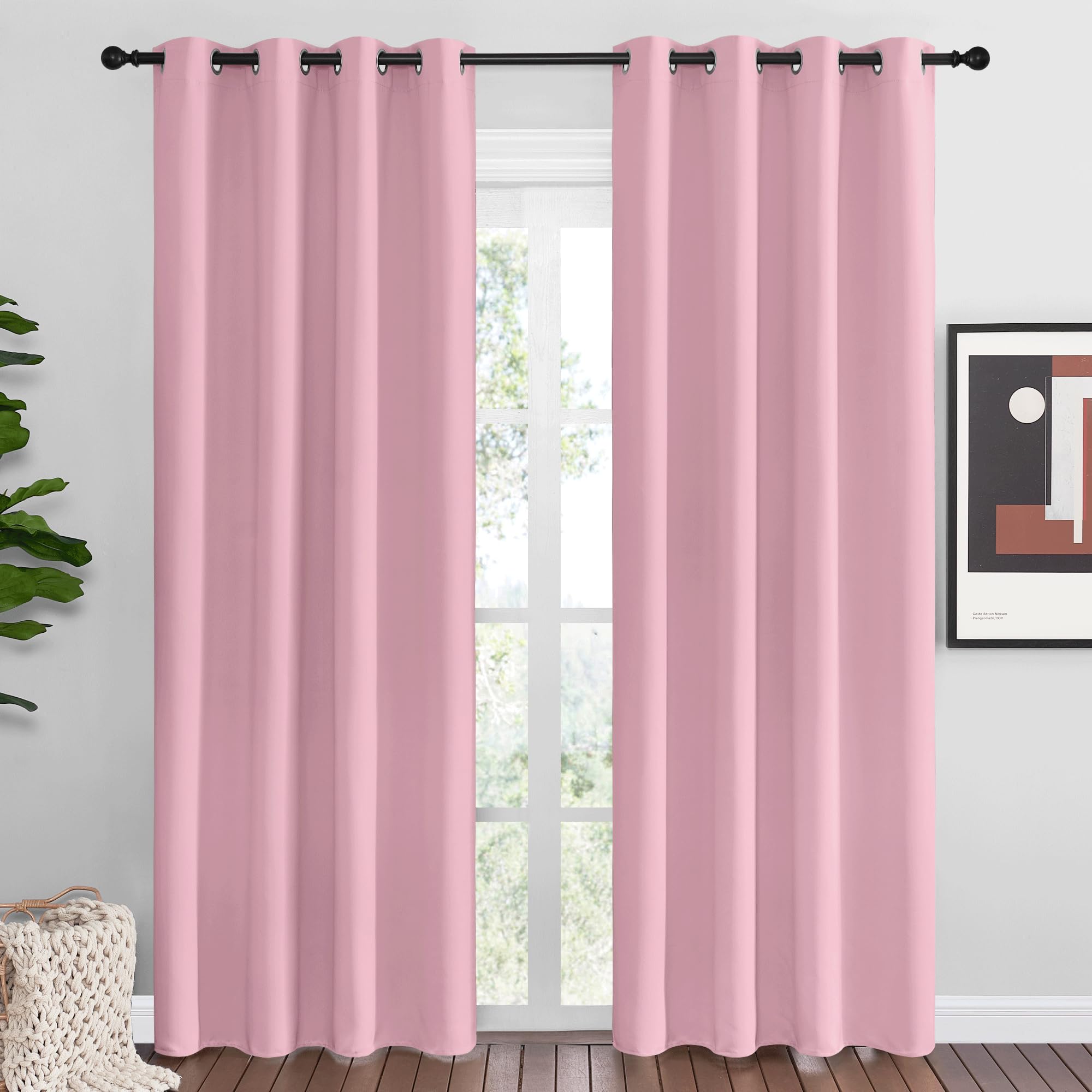 NICETOWN Crystal Pink Blackout Curtains Grommet - Home Decorations Thermal Insulated Solid Grommet Top Blackout Living Room Panels/Drapes for Gift (1 Pair, 55 x 86 inches)