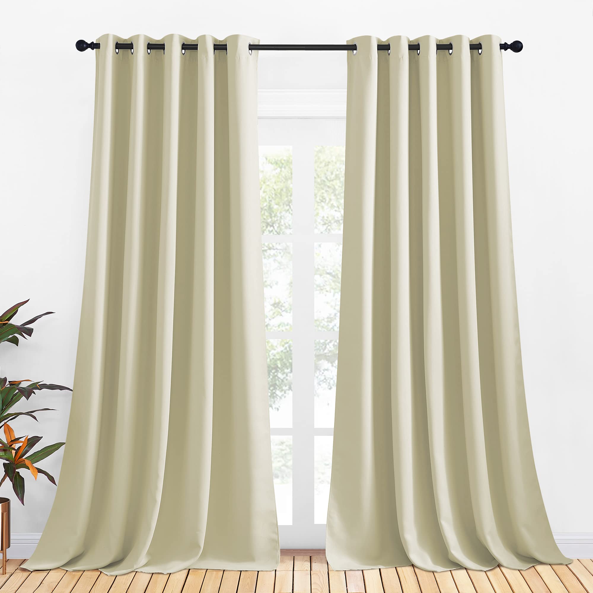 NICETOWN Room Darkening Curtain Panels for Cafe, Thermal Insulated Grommet Room Darkening Draperies/Drapes for Window (Beige, 2 Panels, W70 x L95 -inch)