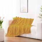 Mustard Yellow Fleece Throw Blanket 50”×60” for Couch Sofa Bed,Super Soft Cozy Plush Microfiber Flannel Blanket with Stripes Design Lightweight for Adults,Woman,Girls