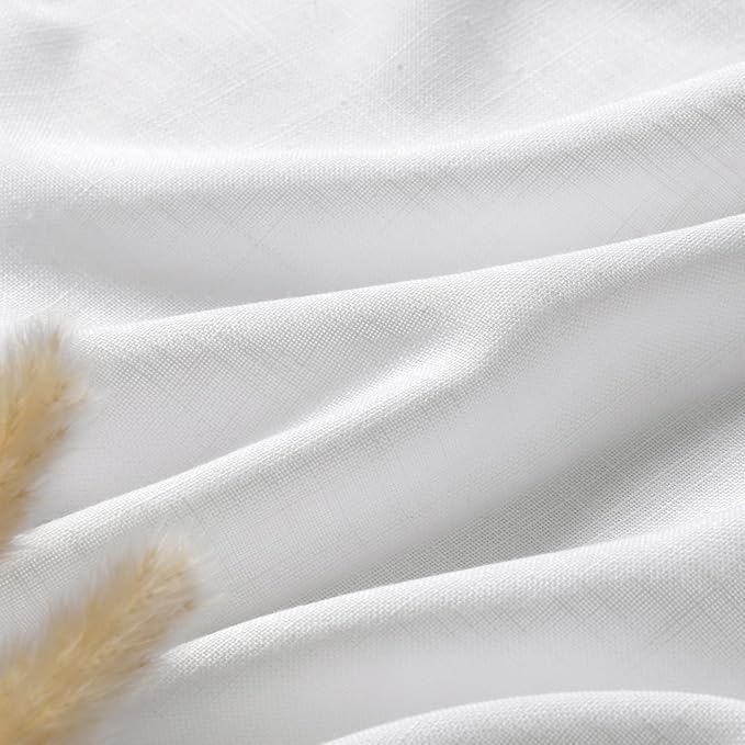 Nanspring White Linen Curtains 168 Inches Long Back Tab Extra Long Curtains for Living Room Farmhouse Light Filtering Semi Sheer Linen Drapes Ceiling to Floor for Large Window 2 Panels Set 52x168