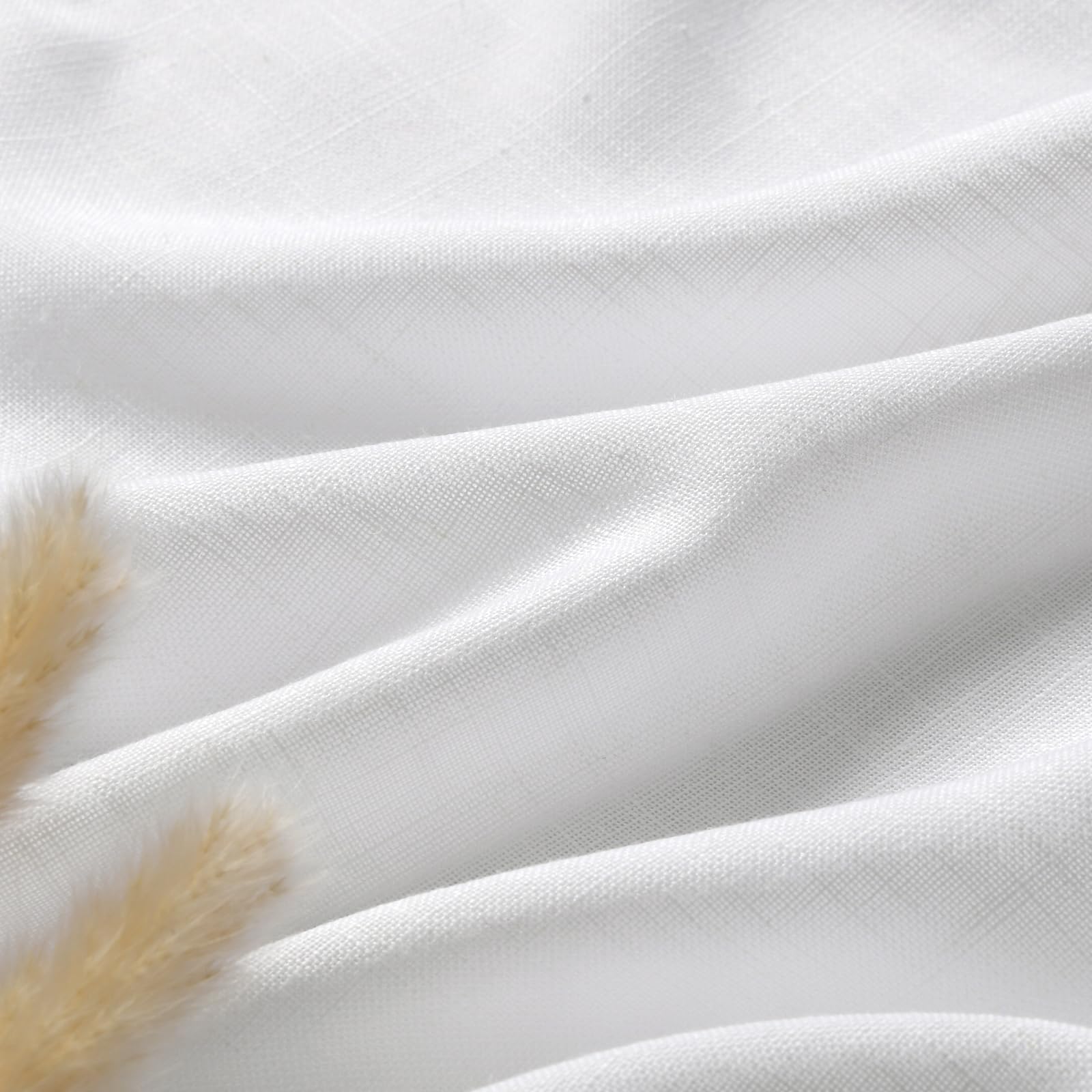 White Linen Curtains 100 inches Long for Bedroom Back Tab Light Filtering Privacy Sheer White Curtains Modern Farmhouse Coastal Decor Off White Cotton Textured Curtain for Living Room 2 Panel Set