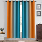 Yakamok Ombre Blue and Orange Curtains for Bedroom, Gradient Room Darkening Curtains, Grommet Thermal Insulated Light Blocking Window Drapes/Curtain for Living Room,52 x 72 Inch,2 Panels