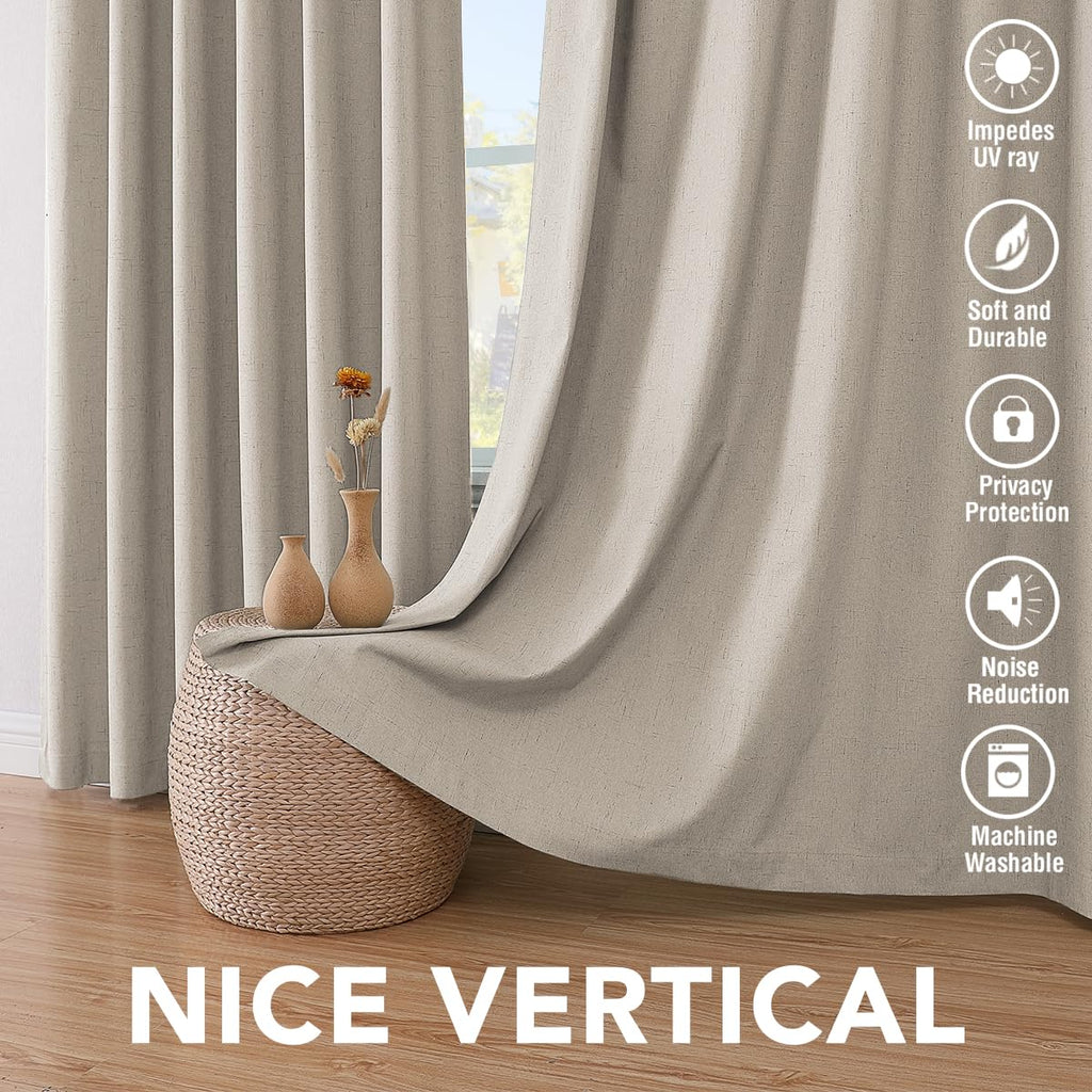 H.VERSAILTEX 100% Blackout Curtains for Bedroom Thermal Insulated Linen Textured Curtains Heat and Full Light Blocking Drapes Living Room Curtains 2 Panel Sets, Cobblestone, 42x63 Inch