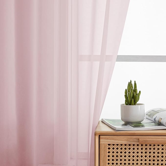 OWEINE Sheer Curtains 84 Inches Long 2 Panels Set, Rod Pocket Fimly Voile Solid Blush Window Curtain Panels for Living Room Bedroom, Soft Voile Sheer Curtains & Drapes, Total 84 Inches Width
