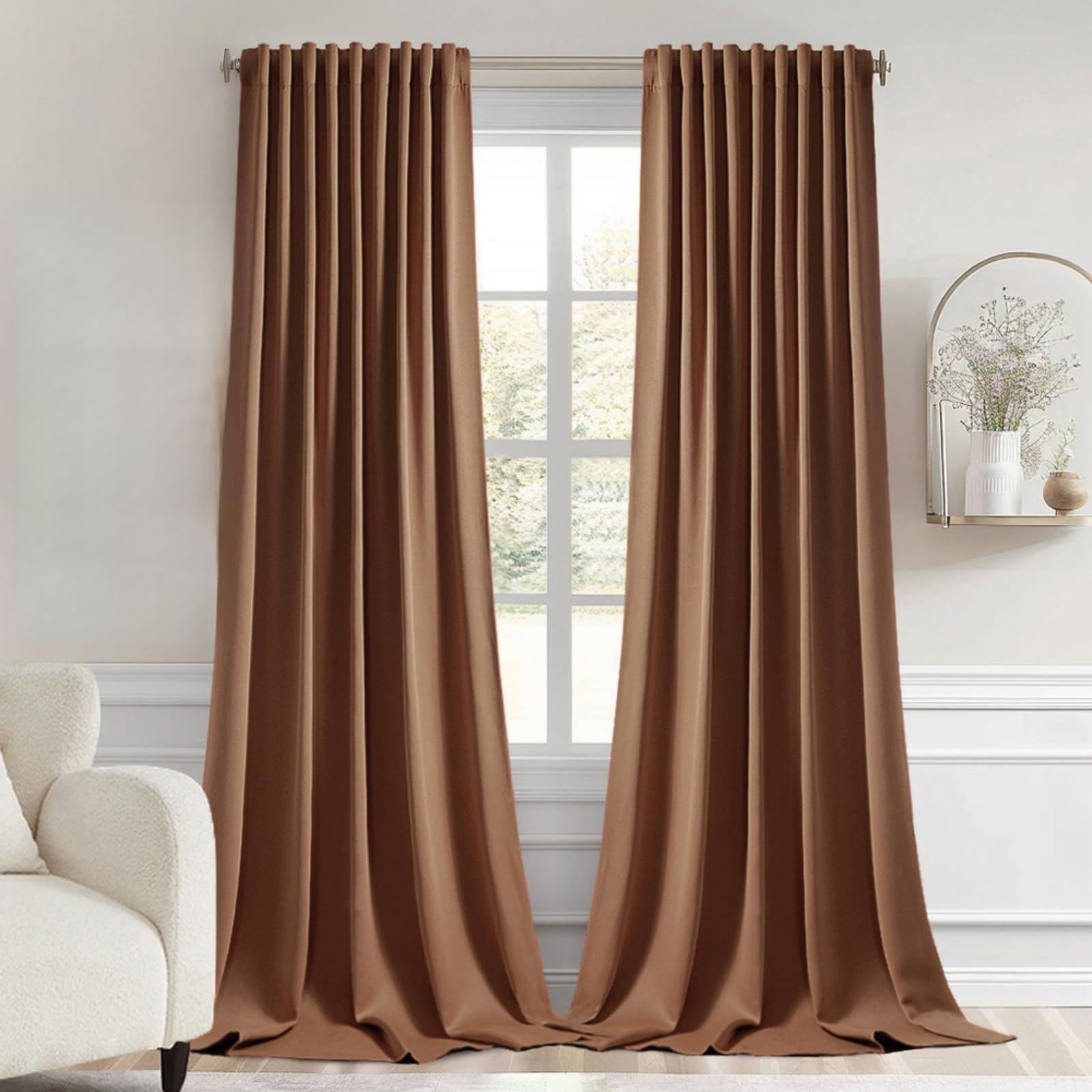 MIULEE Cappuccino Brown Back Tab Blackout Curtain 52"x102" Long 2 Panel Set