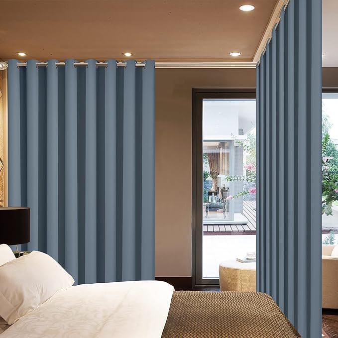 Yakamok Stone Blue Room Darkening Curtains 84 inch Sliding Door Drapes