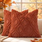 decorUhome Faux Fur Plush Soft Rust Throw Pillow Covers 16x16 Set of 2