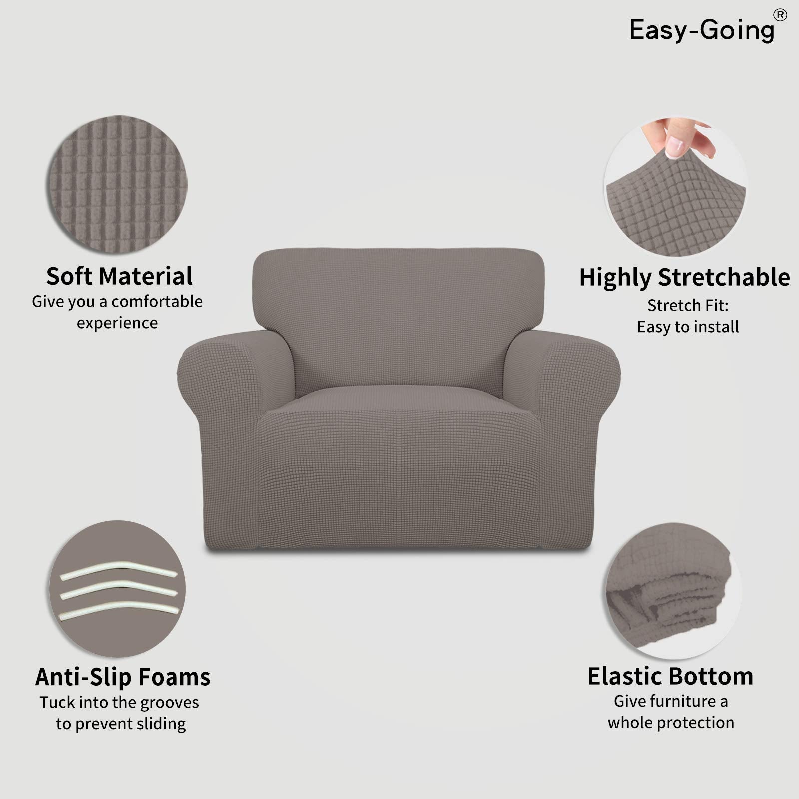 Easy-Going Stretch Oversized Chair Slipcover with Arm Washable Taupe