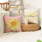 AVOIN colorlife Home Sweet Home Spring Summer Flowers Pink Throw Pillow Covers, 16 x 16 Inch White Cushion Case for Sofa Couch Set of 4
