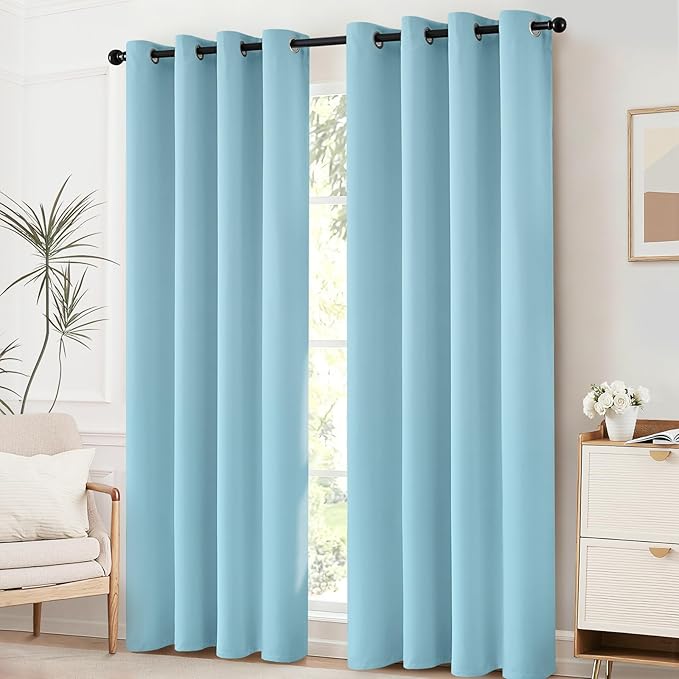Yakamok Room Darkening Curtains 52x72 inch Length Sky Blue-Living Room