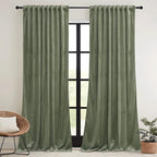 RYB HOME Sage Green Velvet Curtains 84 inches, Room Darkening Super Soft Velvet Drapes with Pleat Tape for Living Room, Thermal Insulated Window Treatment for Bedroom, W52 x L84 inch, 2 Panels