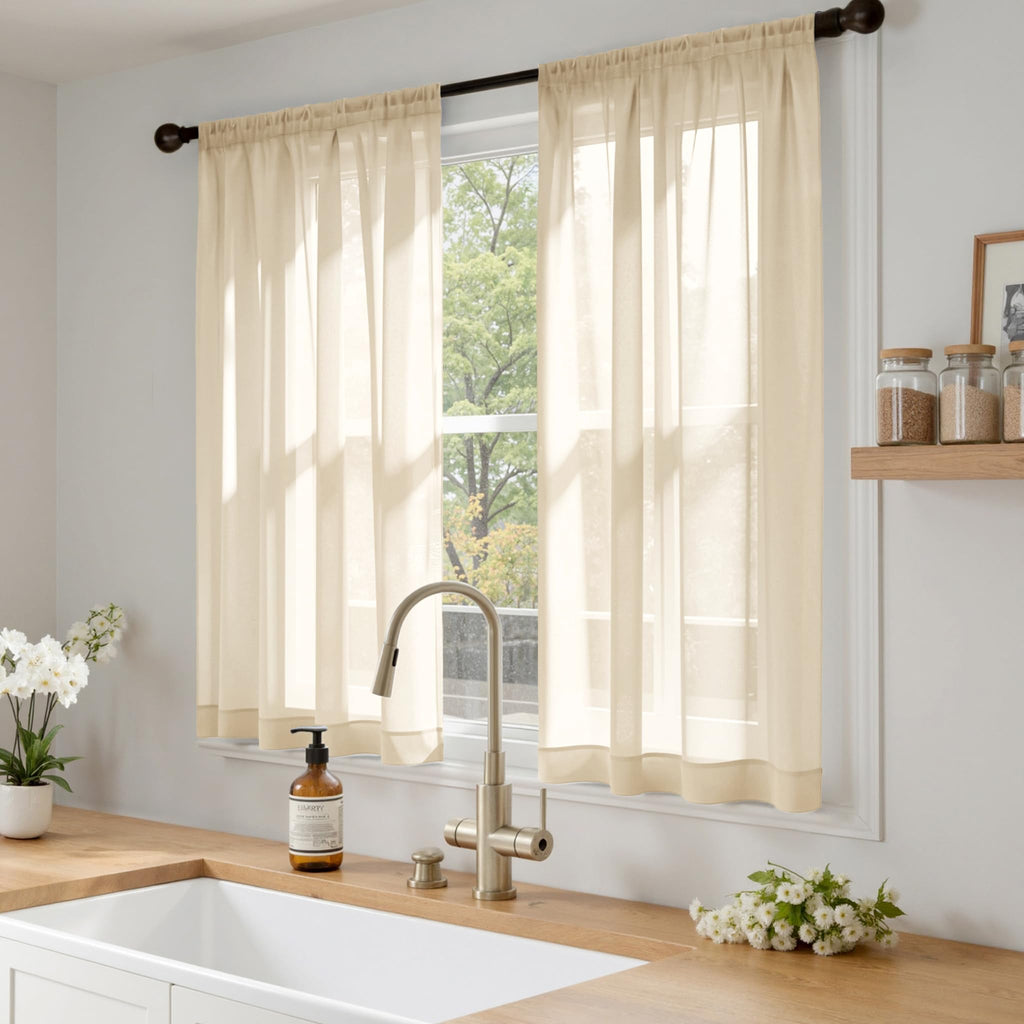 MIULEE Cream Sheer Curtains 63 Inches Long 4 Panels 42 x 63 Inches