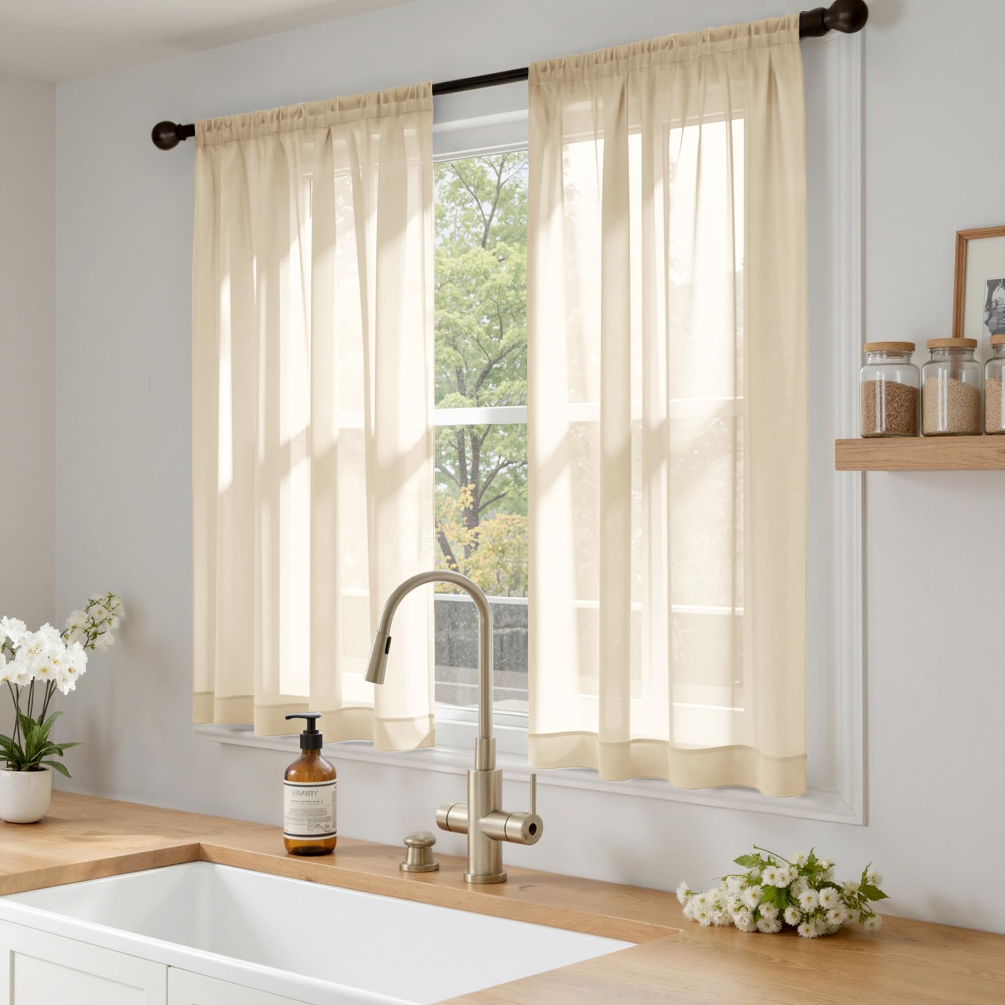 MIULEE Cream Sheer Curtains 63 Inches Long 4 Panels 42 x 63 Inches