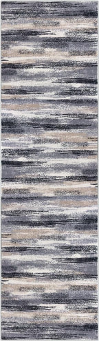 Lansny Modern Abstract Bedroom Runner Rug 2x7, Grey Black Multi Washable Kitchen Runner, Non-Slip Soft Thin Faux Wool Mat for Entryway, Hallway, Laundry Room, Indoor Home Decor