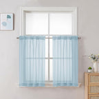 Chyhomenyc Sky Blue Sheer Curtains 30 inch Length 2 Panels, Light Filtering Voile Rod Pocket Short Window Curtians for Bathroom Living Room Farmhouse Small Windows, 42Wx30L inches