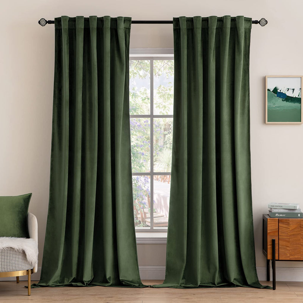MIULEE Velvet Curtains 52x94 inches 2 Panels Olive Green Blackout Curtains