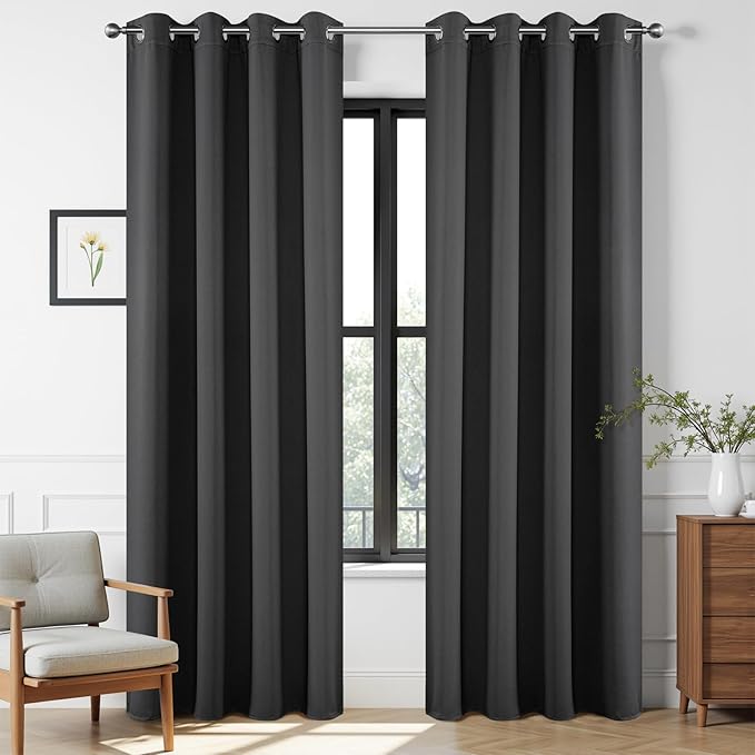 Joydeco Blackout Curtains 108 Inches Long 1 Panel, Thermal Insulated Long Curtains& Drapes 1 Piece, Room Darkening Grommet Drapes for Living Room Bedroom Window (W70 x L108 Inch, Dark Grey)